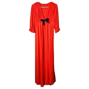 FIGURETTES x VINTAGE 60's red long maxi dressing gown lingerie night‎ gown nylon